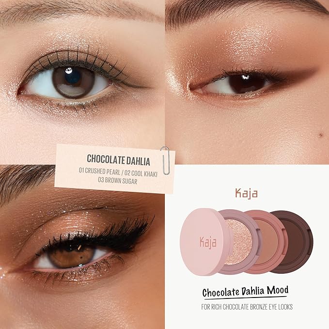 Kaja 3 Colors Eyeshadow - Beauty Bento 08 Chocolate Dahlia | Mosaic Chrome, Shimmer, Matte finish, Cruelty free, K-Beauty Mini Palettes, Easy Finger Blendable, Glitter, High Pigmentation, 0.03 Oz