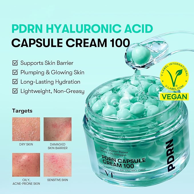 VT COSMETICS PDRN Capsule Cream 100, Hydrating Face Moisturizer with 100,000ppm PDRN, Hyaluronic Acid, 9 Peptides, Firming & Plumping Nourishing Cream, Korean Skin Care (1.69 fl. oz.)