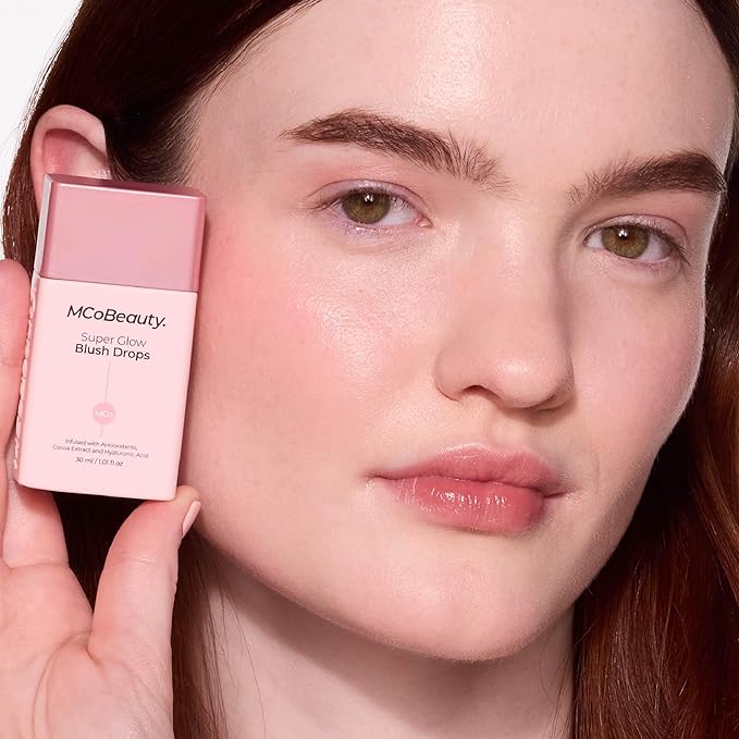 MCoBeauty Super Glow Blush Drops - Rose Pink - Liquid Cheek Color - Buildable Warm Flush with Jojoba Oil Hyaluronic Acid Cocoa Extract White Tea Antioxidants - Vegan & Cruelty Free