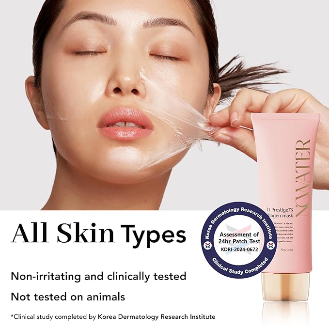 NOWATER Collagen Peel Off Face Mask for Glass Skin — Korean Skincare Hydrolyzed Collagen & 6 Peptides, Visibly Firms & Hydrates in 15 Minutes, Overnight Sleeping Mask for All Skin Types (2.4 fl.oz)