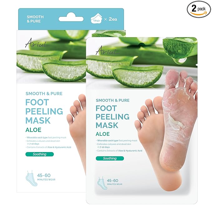 Ariul Smooth & Pure Foot Peel Mask, Hydrating & Soothing Foot Peeling Socks for Dry Feet, Korean Skincare, 2 Pairs (Aloe)