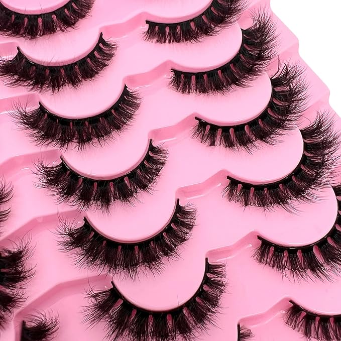 Short Fluffy Lashes Cat Eye 21 Pairs Natural False Strips Lashes Pack Wispy 3D Faux Mink Eyelashes