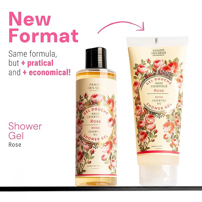 Panier des Sens - Rose Moisturizing Body Wash for Women & Men - Gentle Shower Gel - 96% Natural - Normal, Sensitive Skin - Body Care Made in France, SLS Free, Vegan - 6.8 floz