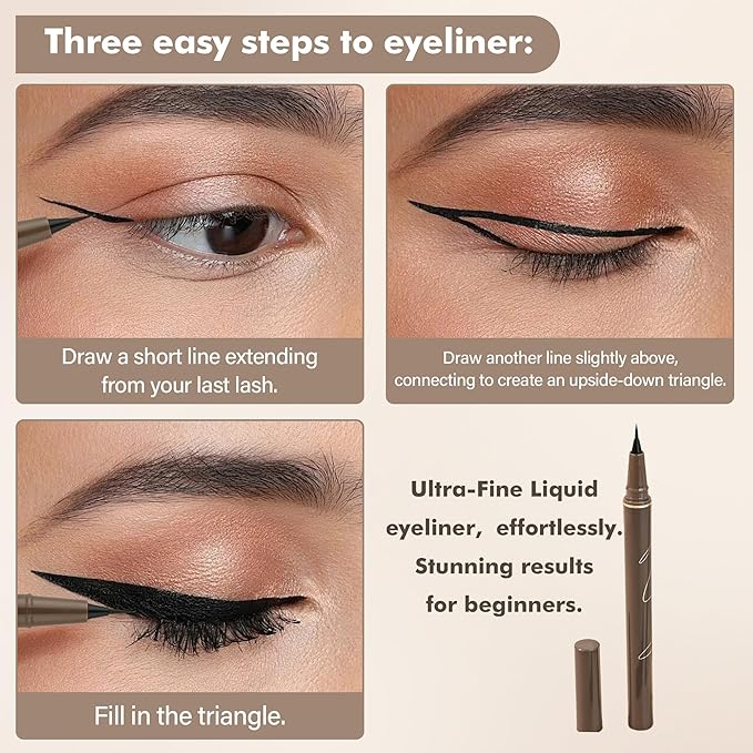 Ultra Fine Liquid Eyeliner Set，4 Pack Matte Brown EyeLiners Pencils，Eye Ink Liner-Precision Tip for Winged and Inner Corner Makeup，Long Lasting，Quick-Dry，Waterproof ，Easy to Apply for Beginners