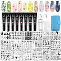 Biutee Nail Stamping Plate Set 12PCS Nail Art Stamp Plates 8PCS Stamping Nail Gel Polish, Nail Stamper and Scraper, Butterfly Leaves Bow Design Nail Stamping Kit with Storage Bag