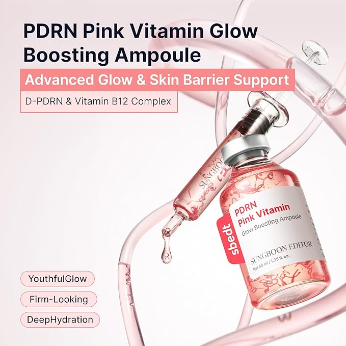 SUNGBOON EDITOR Glow Intensive PDRN Ampoule, Copper Peptides & Vitamin B12 Serum for Face with Collagen & Multi Peptides & 10 Hyaluronic Acids | Korean Skincare Serum, 1.35 fl oz