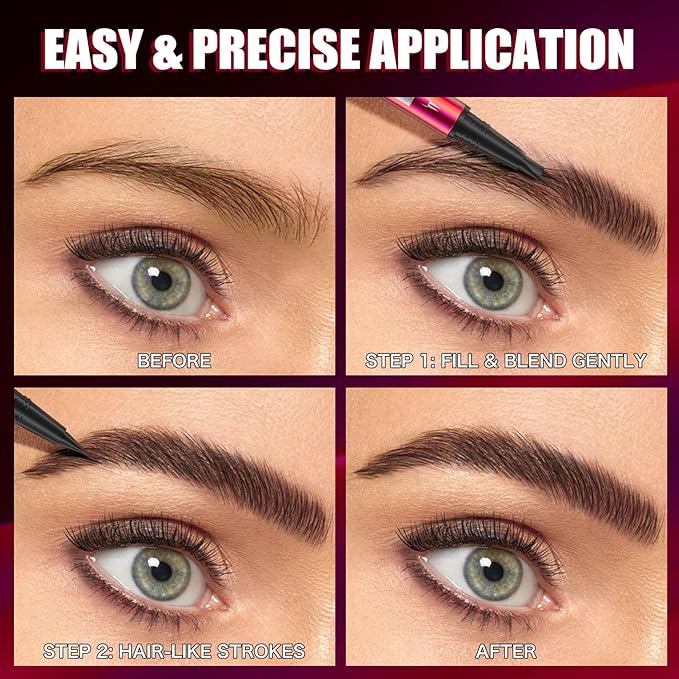 Double-Headed Brow Pen, Ultra-Precise Hair-Like Strokes, Long-Lasting Makeup, 0.03mm Precision Nibs, Available in Light Brown, Brown, Dark Brown, Black Brown, Black (4#Black Brown)