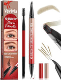 Vevivia Eyebrow Pencils for Women - Eyebrow Pen with 4D Brush-Tip & Curved Tip for Natural Fuller-Looking Brows, Precise Hair-Like Strokes for All Brow Types, Last All-Day Eyebrow Makeup, Light Brown