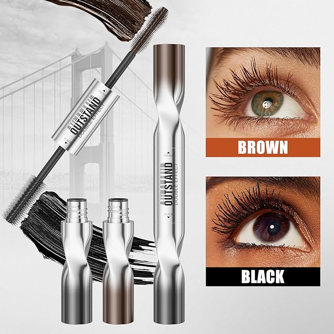 Women's Tubing Mascara, 2-in-1 Black & Brown Double-Ended, Volumizing and Lengthening, Waterproof, No Smudge, Hypoallergenic & Easy Removal