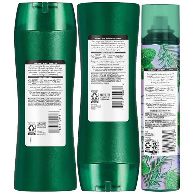 Suave Rosemary & Mint Shampoo and Conditioner Set + Dry Shampoo for Women with 100% Natural Essential Oils