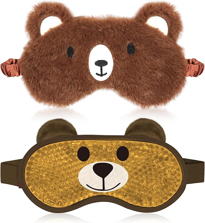 my novel things Cooling Eye Mask and Sleep Mask Eye Cover Girls Boys Birthday Cute Teens Woman, Cold Warm Eye Compress for Dry Eyes Spa at Home Travel Plush Blindfold Sleeping Unicorn Bear Cat Brown