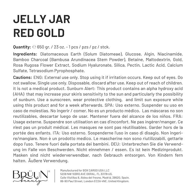 BRÜUN Jelly Mask Jar Red Gold Lactic AC AHA Peel-Off Face Care Rubber Mask | 23 fl oz Skin Care Moisturizing Gel Mask Jar Spa Set