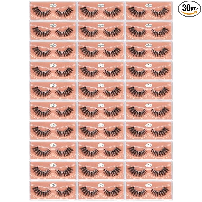 FARRED Wholesale Faux Mink Lashes 30 Pairs 3D A07 Medium Length Vegan Eyelashes Fluffy Volume Strip Lashes Bulk Fake Mixed Natural Look 3D False Eyelashes (3D A07)