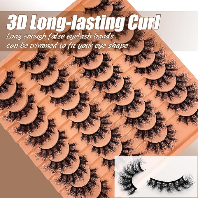Mink Lashes Fluffy Cat Eyelashes Wispy Dramatic Volume 3D EyeLash D Curl 18mm Full Strips Lashes Thick That Look Like Extensions False Mink Eyelashes Pack YH304