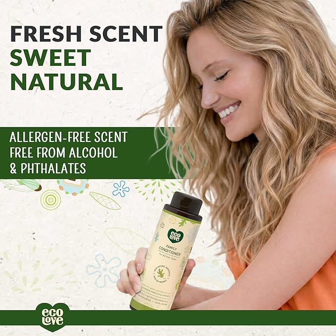 ecoLove - Natural Conditioner for All Hair Types - Safe for the Whole Family - No SLS or Parabens - With Organic Cucumber Extract - Vegan and Cruelty-Free, 17.6 oz
