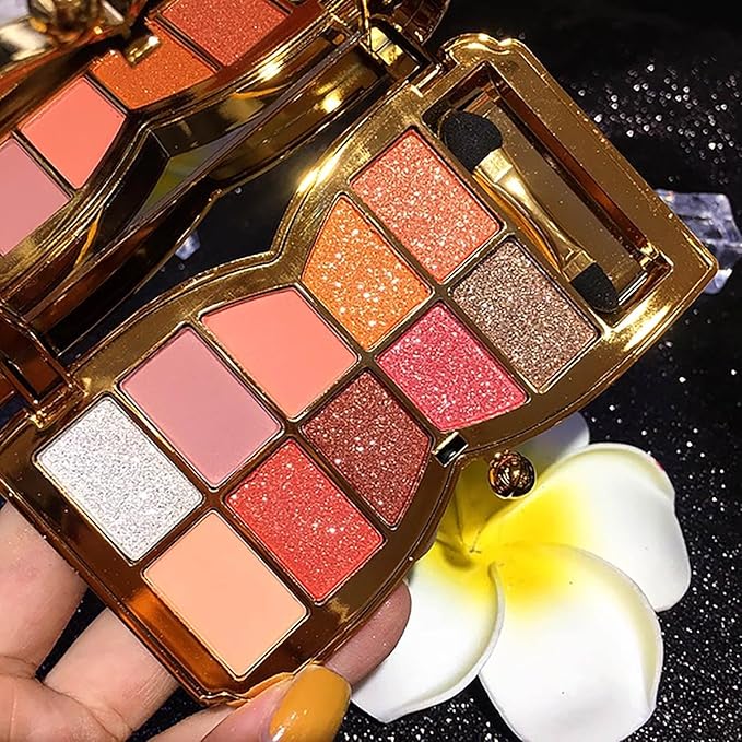 Glitter Eyeshadow Palette, 10 Colors Sparkle Shimmer & Matte Eye Shadow Highly Pigmented Waterproof Long Lasting Makeup Set (Color 9)