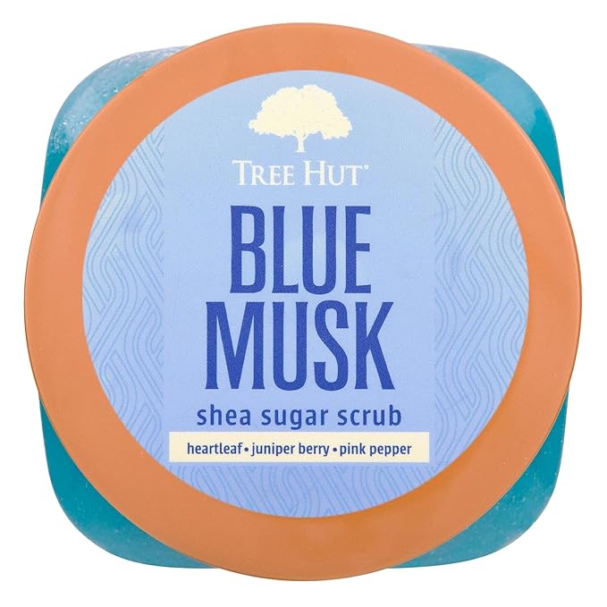Tree Hut Blue Musk Body Scrub, Exfoliating & Hydrating Sugar Scrub with Shea Butter & Essential Oils, Smooth Skin, Body Exfoliator For All Skin Types, Self Care Gifts for Women, Vegan, 18 Oz