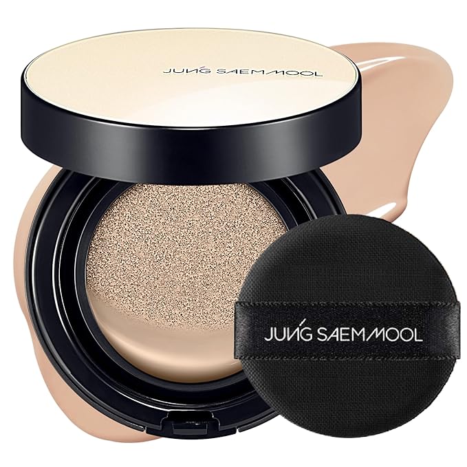 JUNG SAEM MOOL Essential Skin Nuder Cushion | Natural Finish, Buildable Coverage Cushion Foundation by Korean Makeup Artist (Refill Not Included, 0.49 Fl Oz), 22N Peach Light