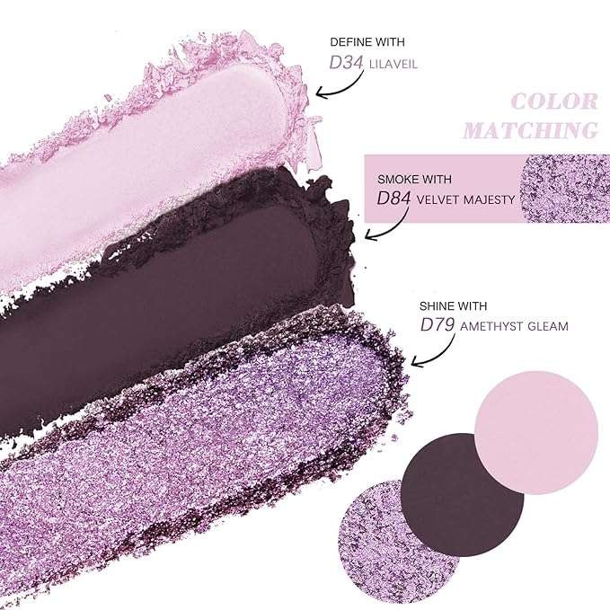 Refillable Eyeshadow Palette - Matte/Glitter/Duo-Chrome Pressed Powder & Cream Formula, Neutral/Shimmer/Smokey Multichrome, Travel-Friendly Iron Pan Refills (Matte, D84)