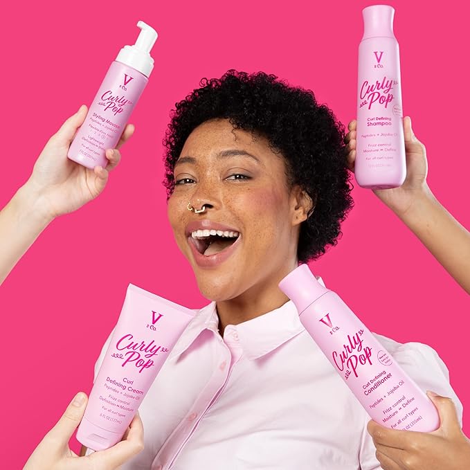V&Co. Curly Pop Curl Defining Conditioner – Sulfate Free & Paraben Free Hydrating Hair Care with Peptides, Amino Acids & Jojoba Oil for Moisture, Frizz Control & Curl Definition – 12 fl oz