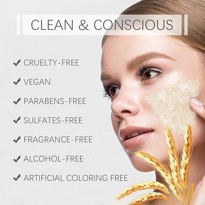 Rice Face Mask, Gentle Exfoliating Wash Off Facial Mask for Dull, Rough Skin, Pore Clearing, Remove Dead Skin Cells for All Skin Types 3.53 Fl Oz