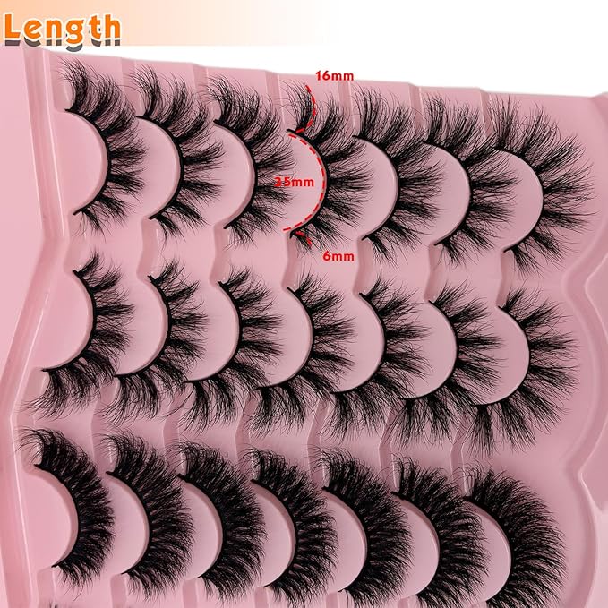 loladook Fluffy Lashes Mink Wispy Cat Eye Strip Lashes Natural Look 3D Faux Mink Eyelashes Pack C Curl Volume Soft False Eyelashes Multipack