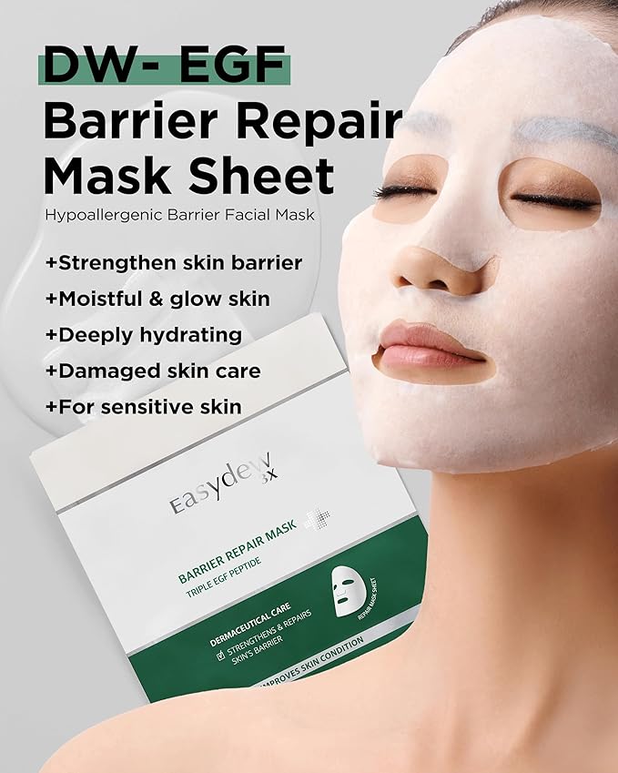 EASYDEW Barrier Repair Mask - Intense Moisture-Rich Face Mask with Revitalizing Cream Essence for Lasting Hydration with EGF Peptide, Ceramides, Hyaluronic Acid, 4 Sheets