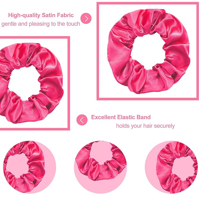 Silk Satin Scrunchies for Women Girls 12 PCS Rose Red Hair Scrunchies Silk Satin Hair Ties for Thick Hair Bulk Hair Ties Hair Accessories