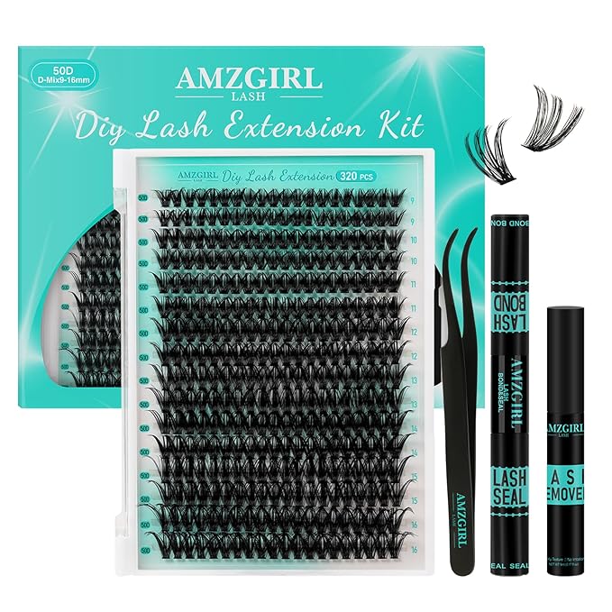Lash Clusters Kit,DIY Individual Lashes Extension Kit,Lash Bond And Seal,Lash Remover For Eyelashes Extensions,Lash Applicator Tool For False Eyelash Cluster Kit（320PCS, 50D, 9-16mm）