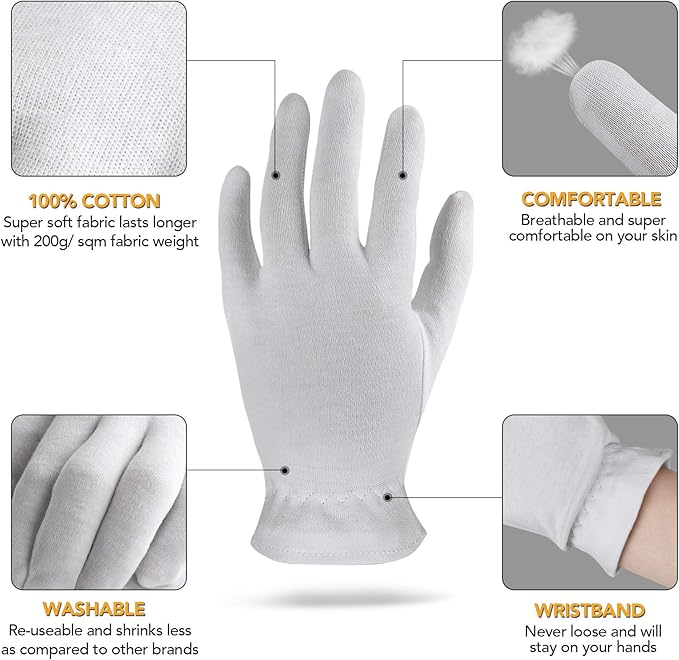 AKRILANE Touch Screen 1 Size Large 5 Pairs Cotton Moisturizing Gloves for Dry Hands | Eczema, Psoriasis & Skin Spa Treatment for Women & Men | Free Laundry Bag