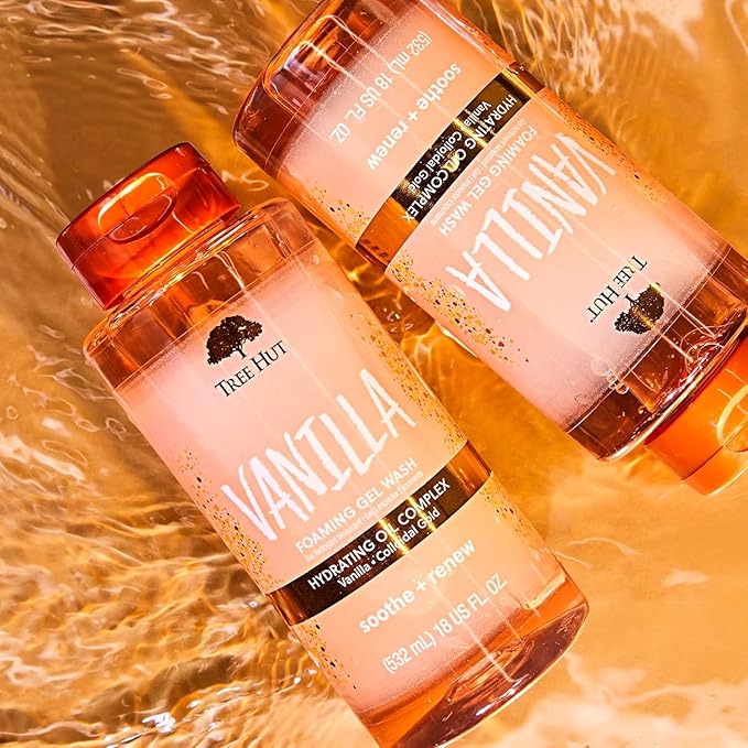 Tree Hut Vanilla Foaming Gel Wash, Moisturizing & Hydrating Body Wash with Shea Butter, Gently Cleanses for Soft, Fresh & Radiant Skin, 18 fl oz
