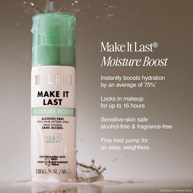 Milani Make It Last Moisture Boost Setting Spray - Alcohol Free Waterproof Makeup Finishing Mist - Hydrating & Soothing Formula for Sensitive Skin - 1 Count
