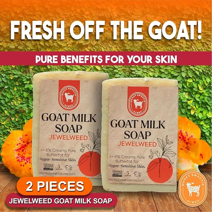 Honey Sweetie Acres 2-Pack Jewelweed Goat Milk Soap - Handmade 5 oz Bar, Made with Natural Ingredients, Moisturizing & Gentle, Made in the USA