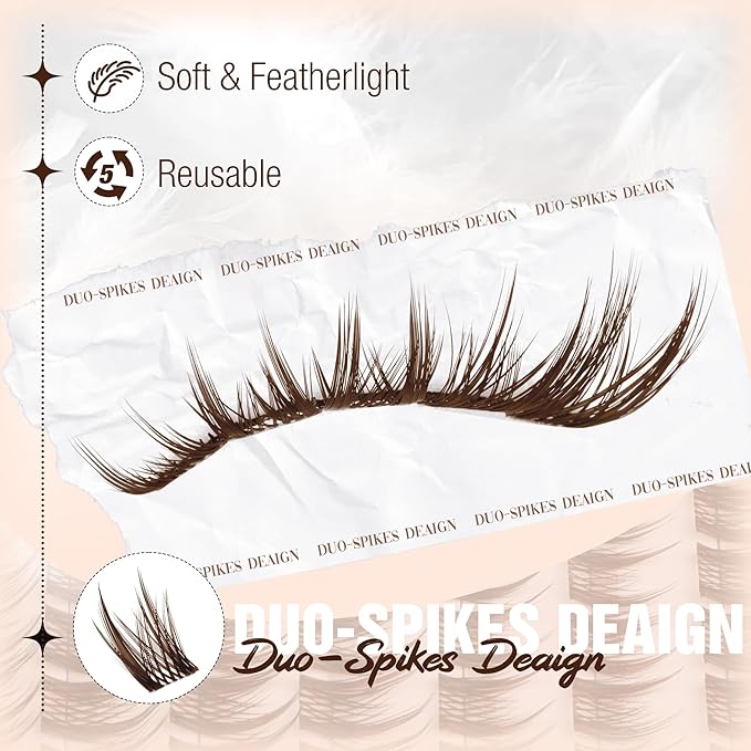 Mavphnee Brown Lash Clusters Wispy Eyelash Extensions Natural Lashes Extensions Pestañas Postizas Spiky Manga 8-16MM Individual Lashes with CC Curve, For Edge Girl