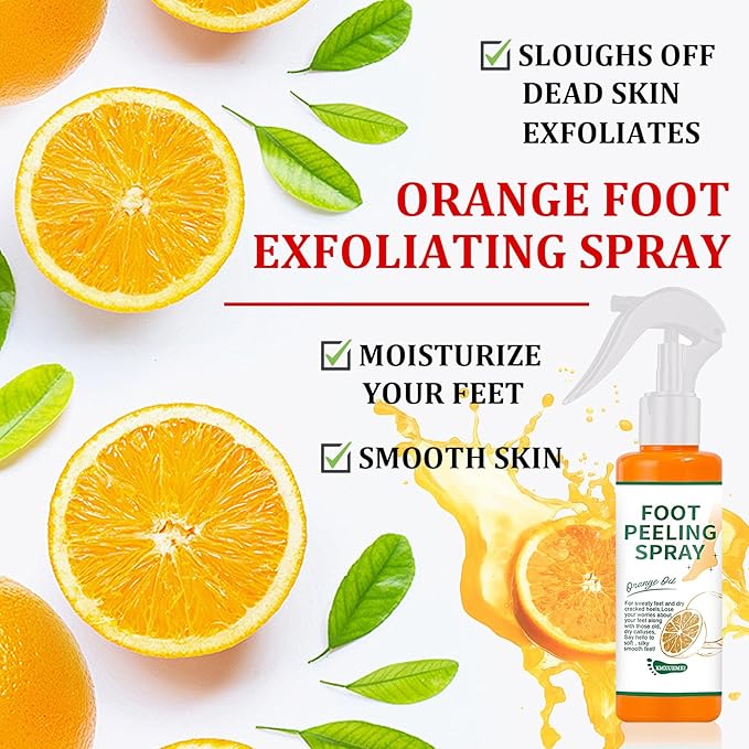 Foot Peeling Spray Oil,Moisturizing Nourishing Foot Exfoliating Peeling Spray,Instantly Hydrating Gently Foot Peel Off Spray for Removing Dead Skin & Calluses（Orange）