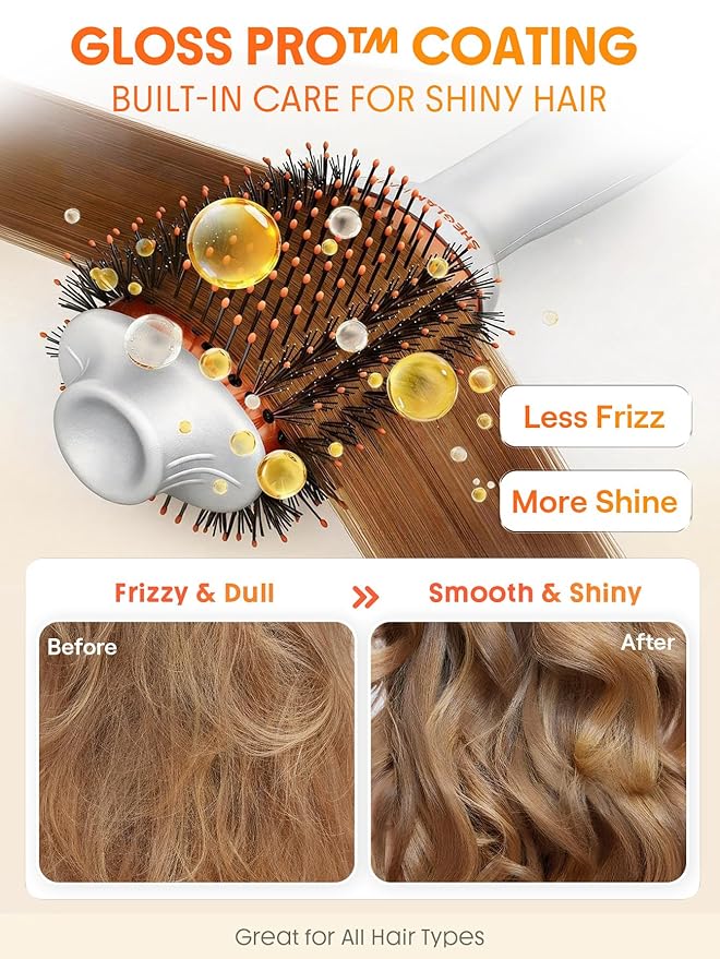 SHEGLAM 4-in-1 Hot Air Brush - Hair Dryer & Styler with 33000 RPM Motor, Gloss PRO Coating for Shine, 3 Heat Settings, Tangle-Free Ionic Bristles for Frizz-Free Blowouts (US Plug)