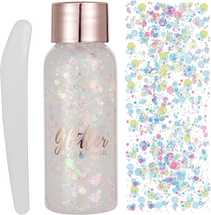 Mermaid Sequins Chunky Glitter Liquid Eyeshadow Glitter Body Gel Festival Glitter Cosmetic Face Hair Nails Makeup Long Lasting Sparkling 30g (#101 Colorful White)