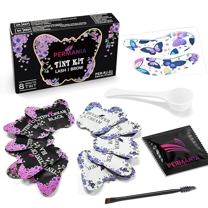 PERMANIA Lash & Brow Color Kit, Natural Black Lasts up to 4 Weeks Temporary Eyelash & Eyebrow Color