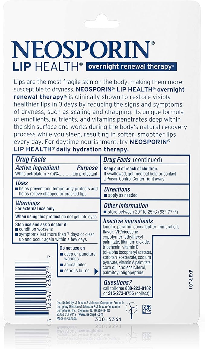 Neosporin Lip Health Overnight Healthy Lips Renewal Therapy Petrolatum Lip Protectant 0.27 oz