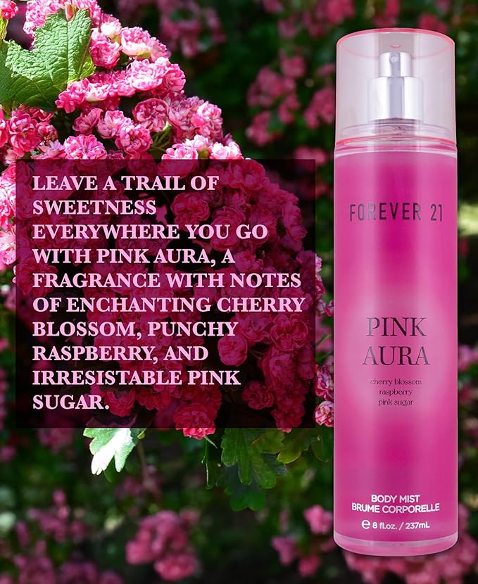 Forever 21 Pink Aura Body Spray Mist | Lightweight & Flirty Everyday Scent | Sweet Body Spray with Cherry Blossom Top Notes, Raspberry and Pink Sugar | 8 fl. oz.