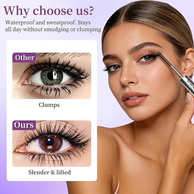 Iron Wand Mascara with Metal Wand, Long Lasting Waterproof Mascara, Black - Volumizing & Lengthening - 5D Curling - Smudge Proof - Washable Mascara for Dramatic Volume & Length