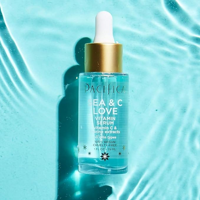 Pacifica Beauty Sea & C Love Vitamin C Serum for Face – Brightening & Anti-Aging Formula with Hyaluronic Acid, Green Tea & Algae – Blue Light Protection – Fades Dark Spots & Fine Lines – 1 Fl Oz