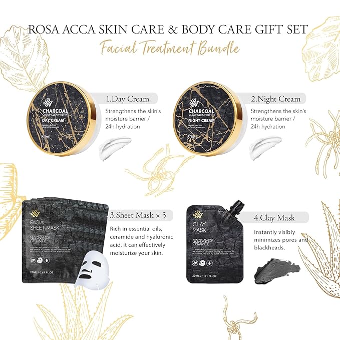 23 Pcs Mother's Day Gift for Mom, Charcoal Skin Care Set for Women & Men, Bath and Body Gifts Basket Kit, Home Spa Gift Set, Self-Care Set, Birthday Gifts, Bath Bombs, Christmas, Anniversary,Wife, Dad