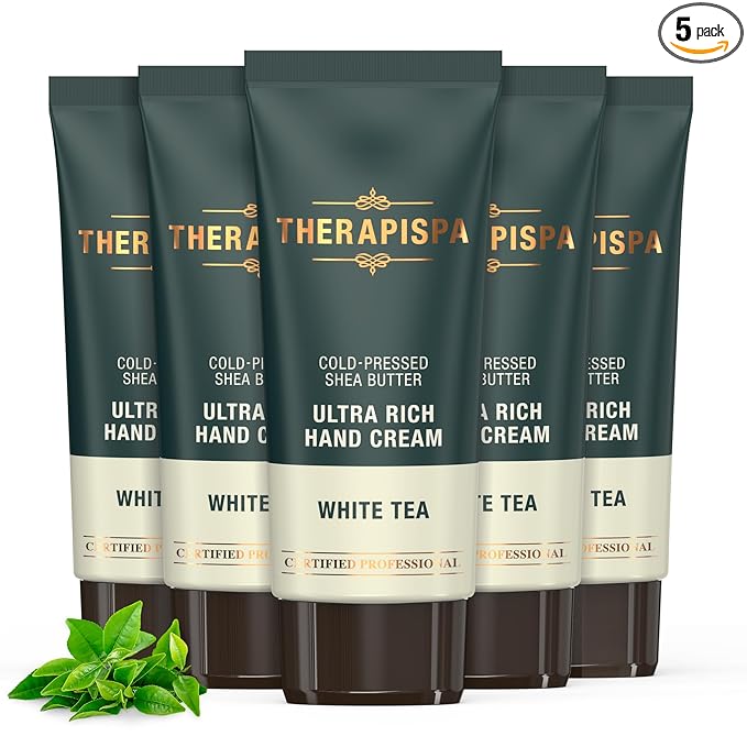 THERAPISPA Ultra Rich Hand Cream – Intensive Hydration & Repair for Dry, Chapped Hands | Enriched with Shea Butter, Ceramides, Niacinamide (B3) & Panthenol (B5) (White Tea, 2.0 oz, Pack of 5)