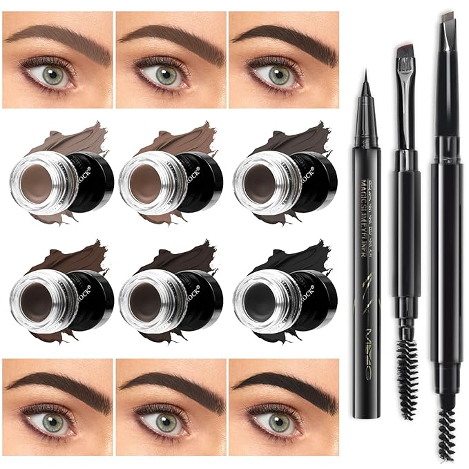 Eyebrow Pomade Pencil Liner Kit for Eyebrows Makeup with Waterproof Eyebrow Pencil, Eyeliner,Dual-ended Eyebrow Brush and Waterproof Smudge-proof Eyebrow Pomade 7g-Black Brown
