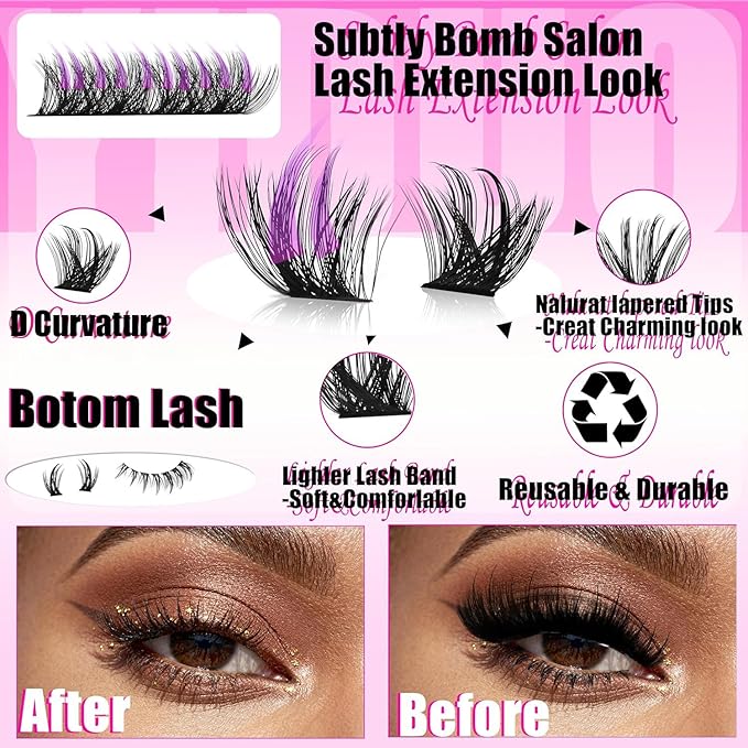 YIDUO Manga Lash Clusters Kit with Bottom Lashes Extensions Kit with Bond and Seal|Eye Liner|Waterproof Eyebrow, DIY Lash Extension Kit