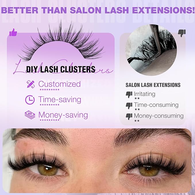 EYDEVRO Wispy Lash Clusters Natural Manga Eyelash Clusters 10-16mm Fairy Cluster Eyelash Extensions CD Curl Cluster Lashes Soft Thin Band Individual Lashes DIY Lash Extensions at Home