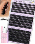 Volume Lash Clusters Kit with Spikes Manga Eyelash Clusters Wispy Cluster Eyelash Extensions Kit 12-20mm D Curl Spiky Individual Lashes DIY Lash Extension Kit with Quick-Dry Bond & Seal, Lash Tweezer