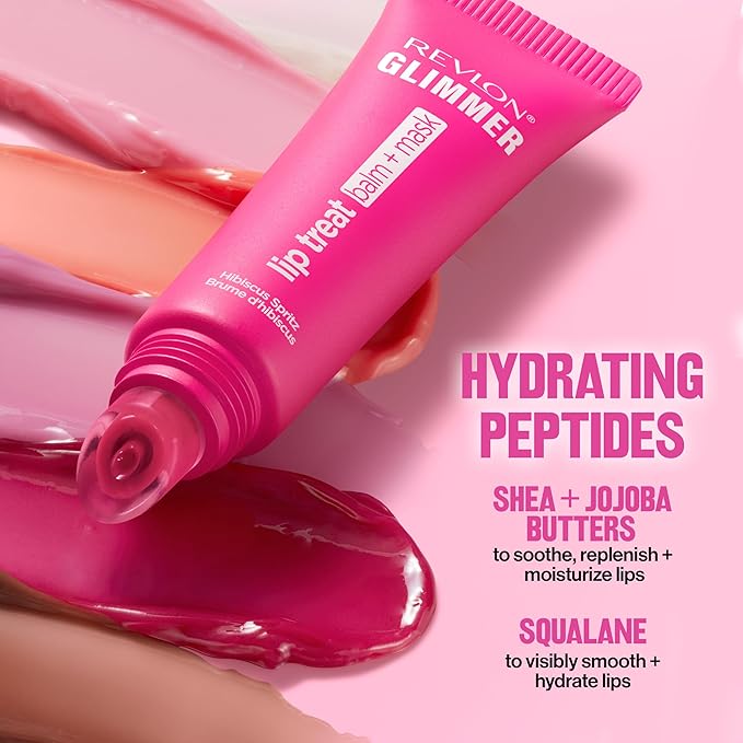 Revlon Glimmer Lip Treat Balm + Mask, Overnight Peptide Lip Treatment, Hydrating, 006 Hazelnut Latte, 0.4 fl oz