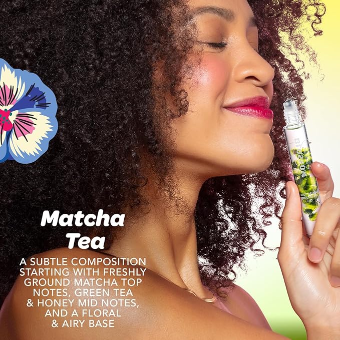Blossom Roll on Perfume for Women Alcohol Free Gourmand Rollerball Perfume Oil with Essential Oils, Infused with Real Flowers, Made in USA, 0.20oz, (Matcha, Green Tea, Honey) Matcha Tea